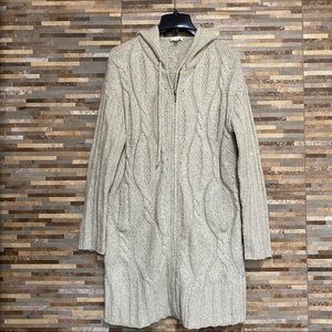 J. Jill Cable Knit Hooded Cardigan Zipper Medium